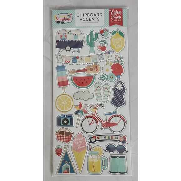 Echo Park Chipboard Summertime Accents & Phrases Ephemera Die Cuts 3 pks - Picture 4 of 9